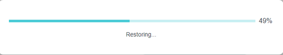 TP-Link router restore progress bar at 49% with "Restoring..." message.