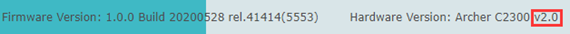 TP-Link router status bar showing Archer C2300 hardware version V2.0 highlighted.