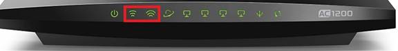 TP-Link AC1200 router front panel with the Wi-Fi indicator lights highlighted.