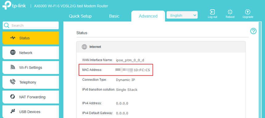 Die MAC-Adresse ermitteln.
