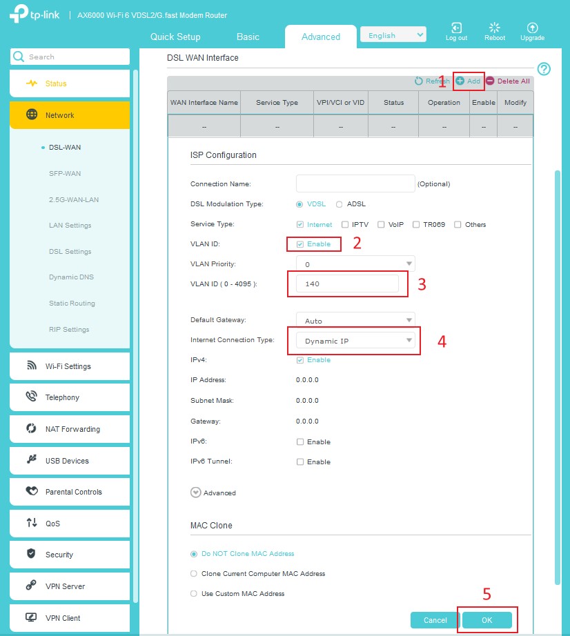 Konfiguration des Internet-WAN.