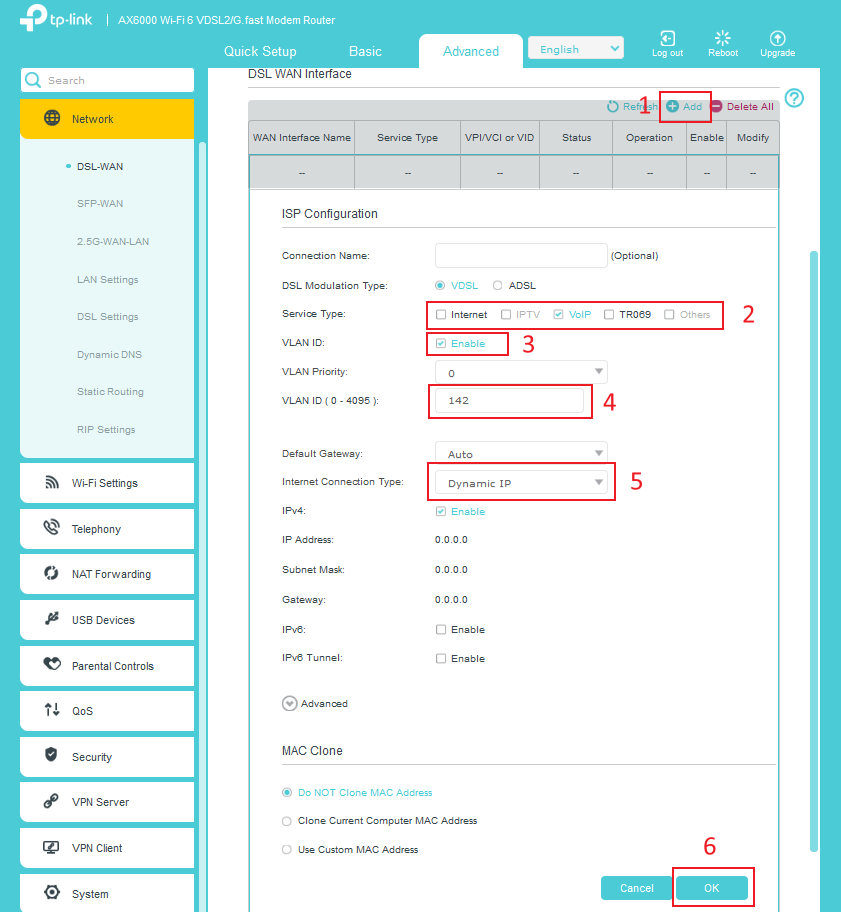 Konfiguration des VoIP-WAN.