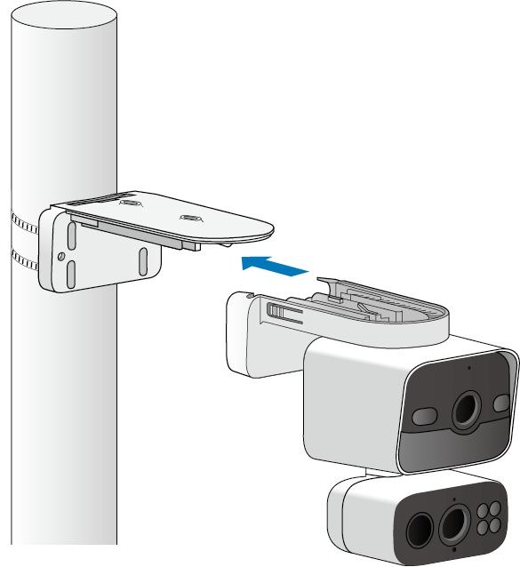 An illustration shows how to align and slide the camera onto the camera bracket.