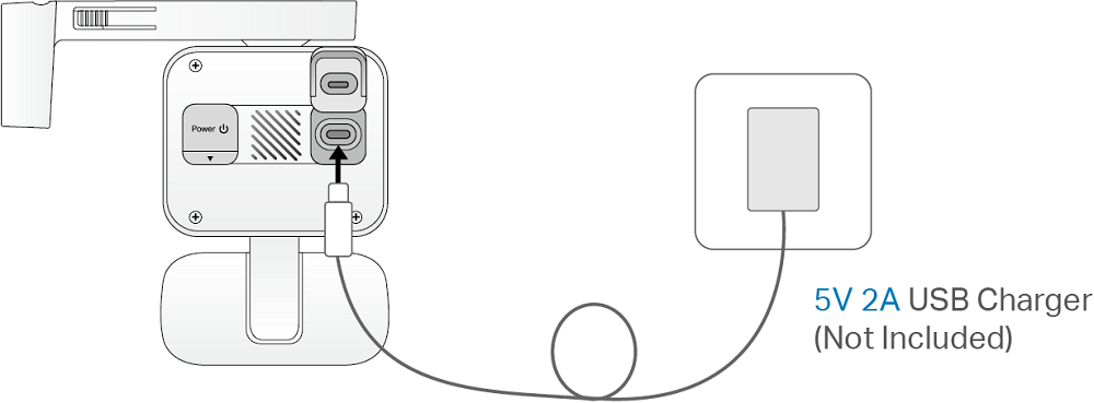 Plug in the USB charger (5V 2A, not included) to fully charge your camera.