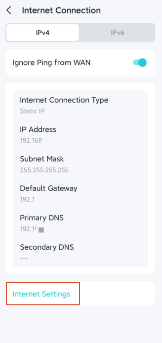 The Internet Settings position.