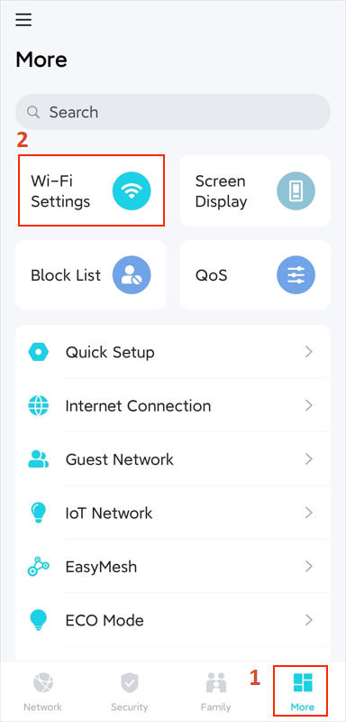 The Wi-Fi Settings location on the More page.