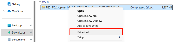 The Extract All location.
