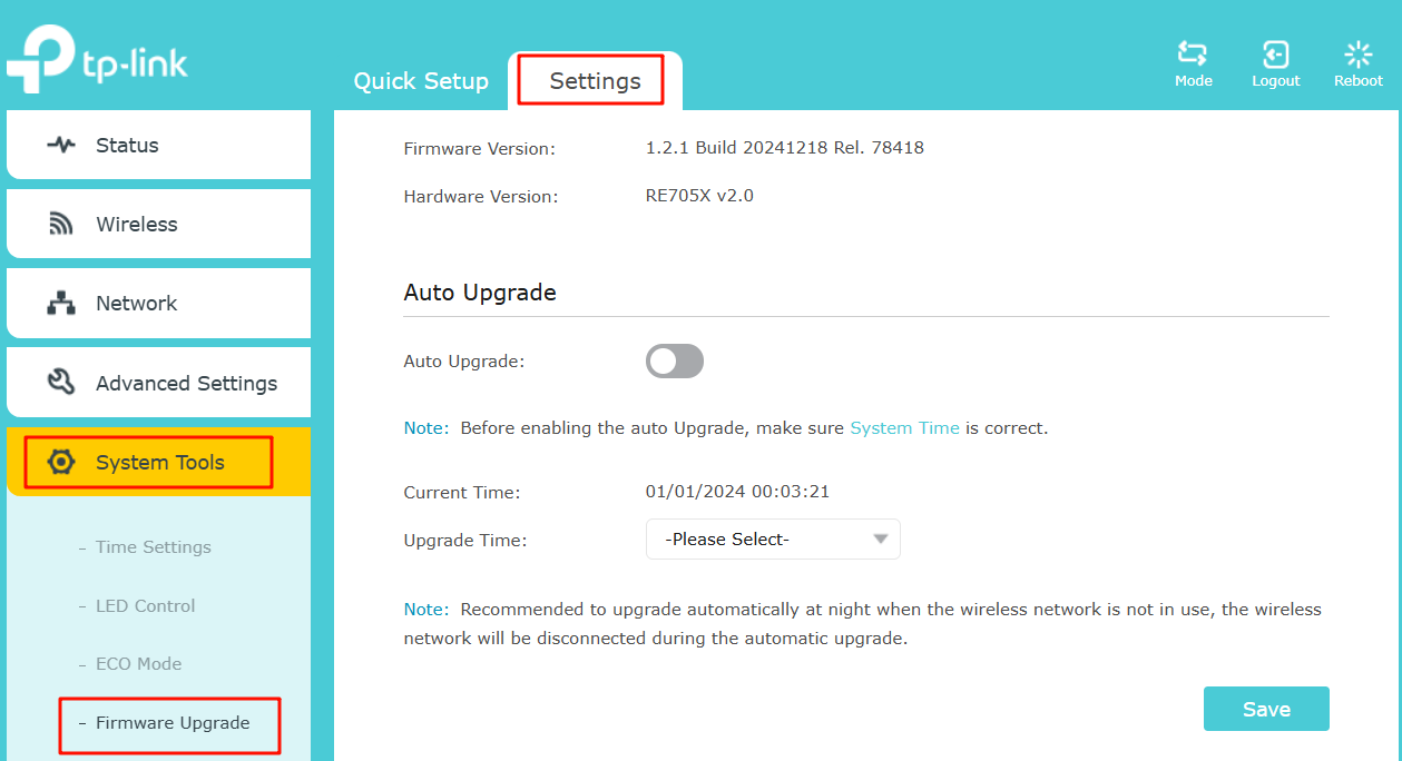 Steps to locate Firmware Upgrade on the web UI.