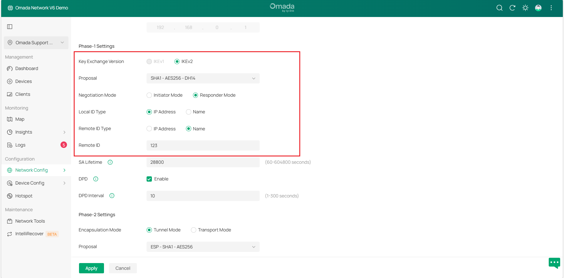 Show the Phase-1 Settings page.