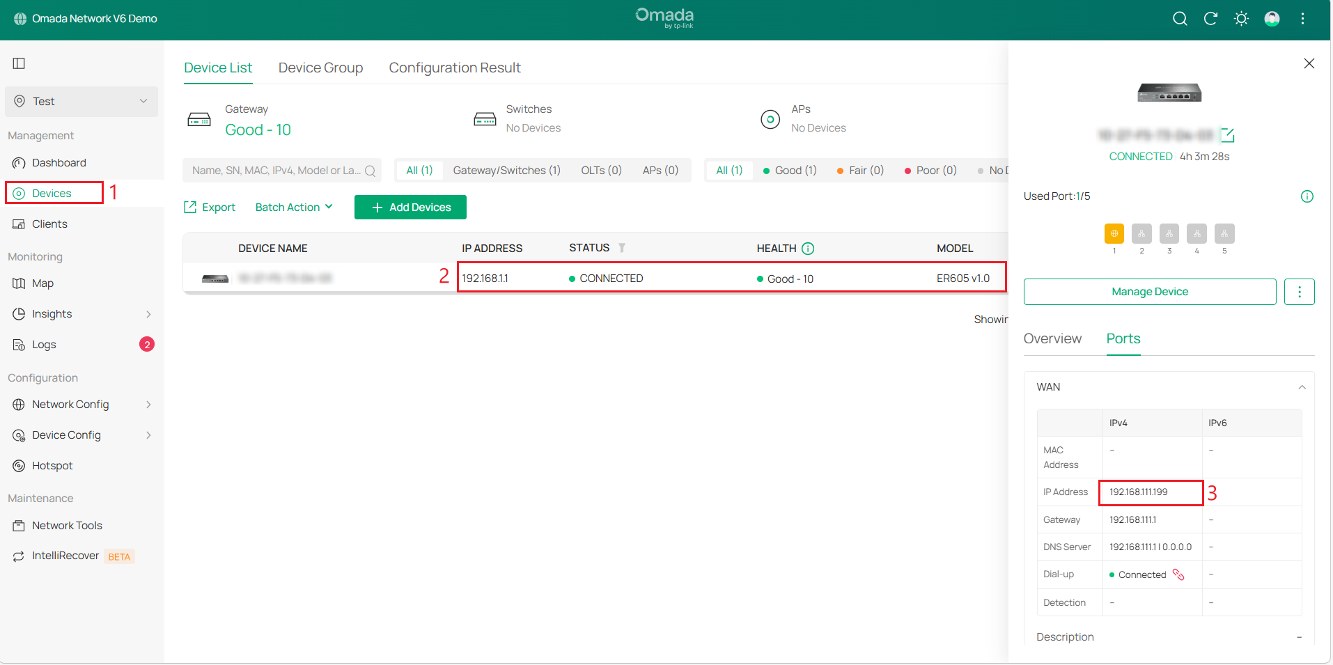 Display the WAN IP and LAN IP of gateway B.