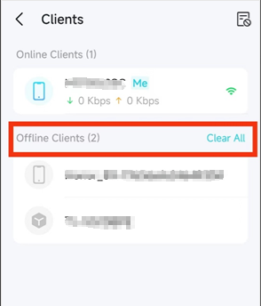 The Client page with one online client and two offline clients.