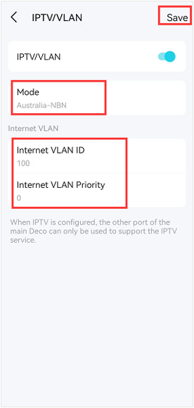 Steps to select Australia-NBN as the Mode.