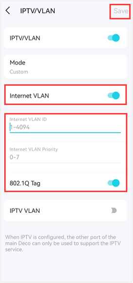 Steps to configure Internet VLAN on the app.