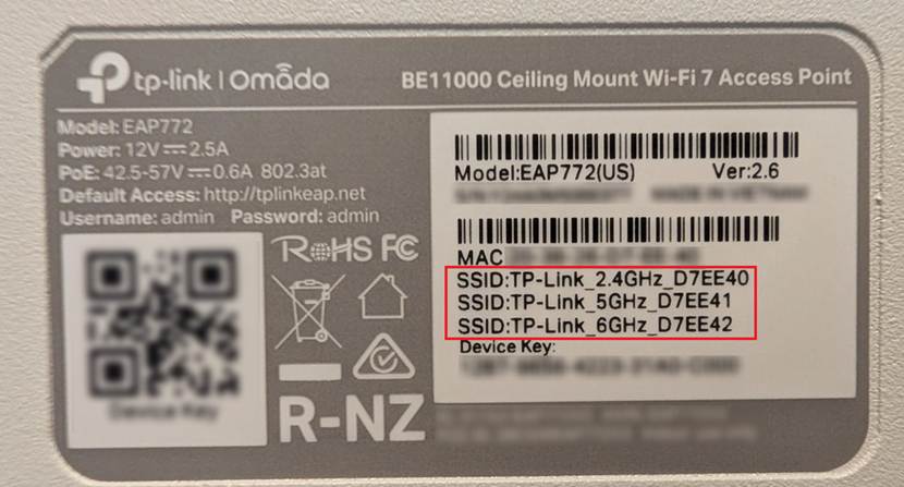 Omada device default SSIDs.