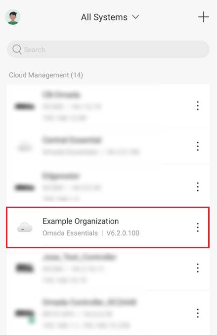List of cloud management system in Omada App.