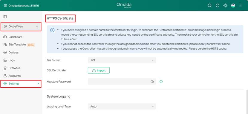 a screenshot showing the location of HTTPS Certificate configuration