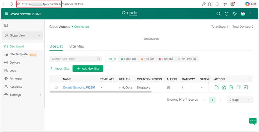 a screenshot showing access the controller via domain name.