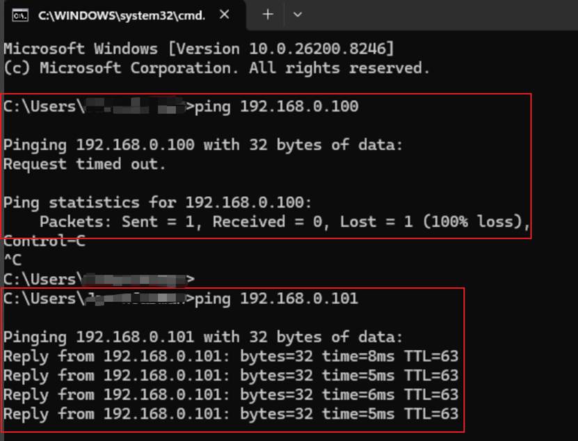 Ping test to remote network.