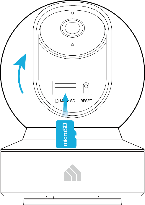 Locate the SD card slot after tilting the lens up of the Kasa Pan Tilt Camera.