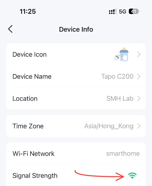 Tap the Wi-Fi icon in the Device Info page.