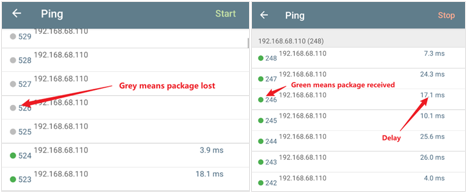 Check the Ping results and confirm the package delay.