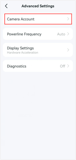 Tap Camera Account in Advanced Settings page.