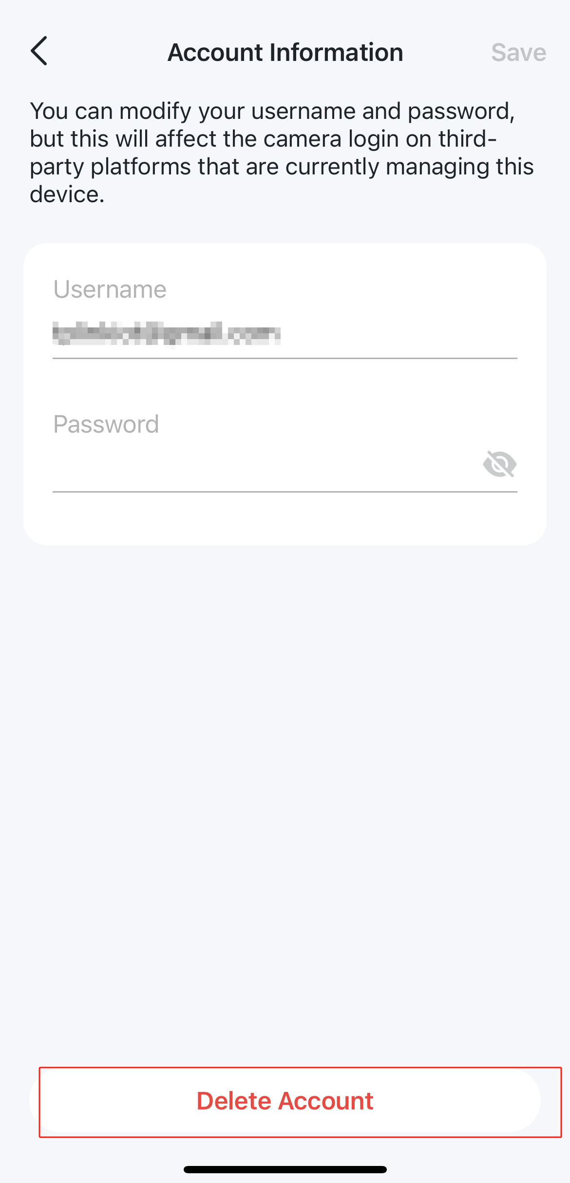 Click on Delete Account.