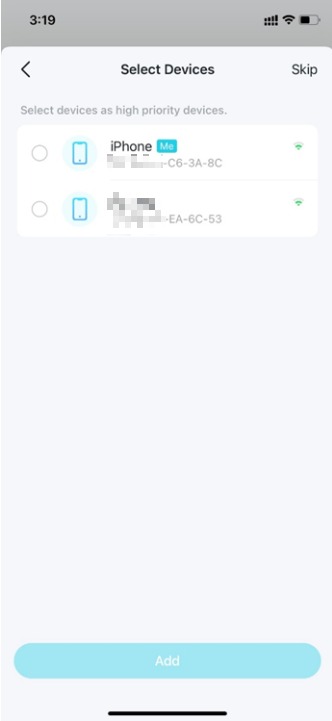 Page with options to add available devices or skip.