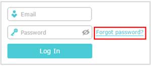 TP-Link router login screen with email and password fields, and Forgot Password link highlighted.