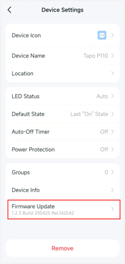 Select Firmware Update in device settings page.