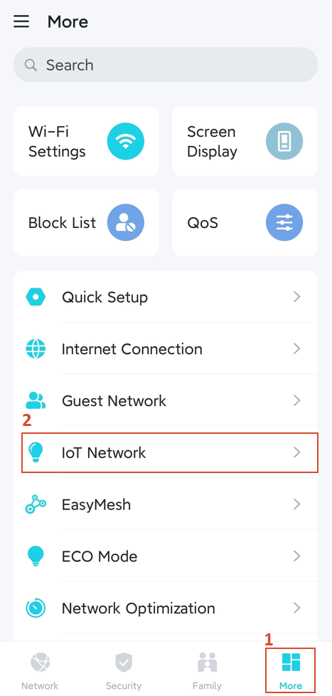 The IoT Network position on the More page.