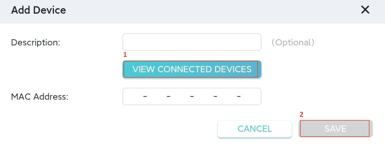 The Add Device window with options to View Connected Devices and Save.