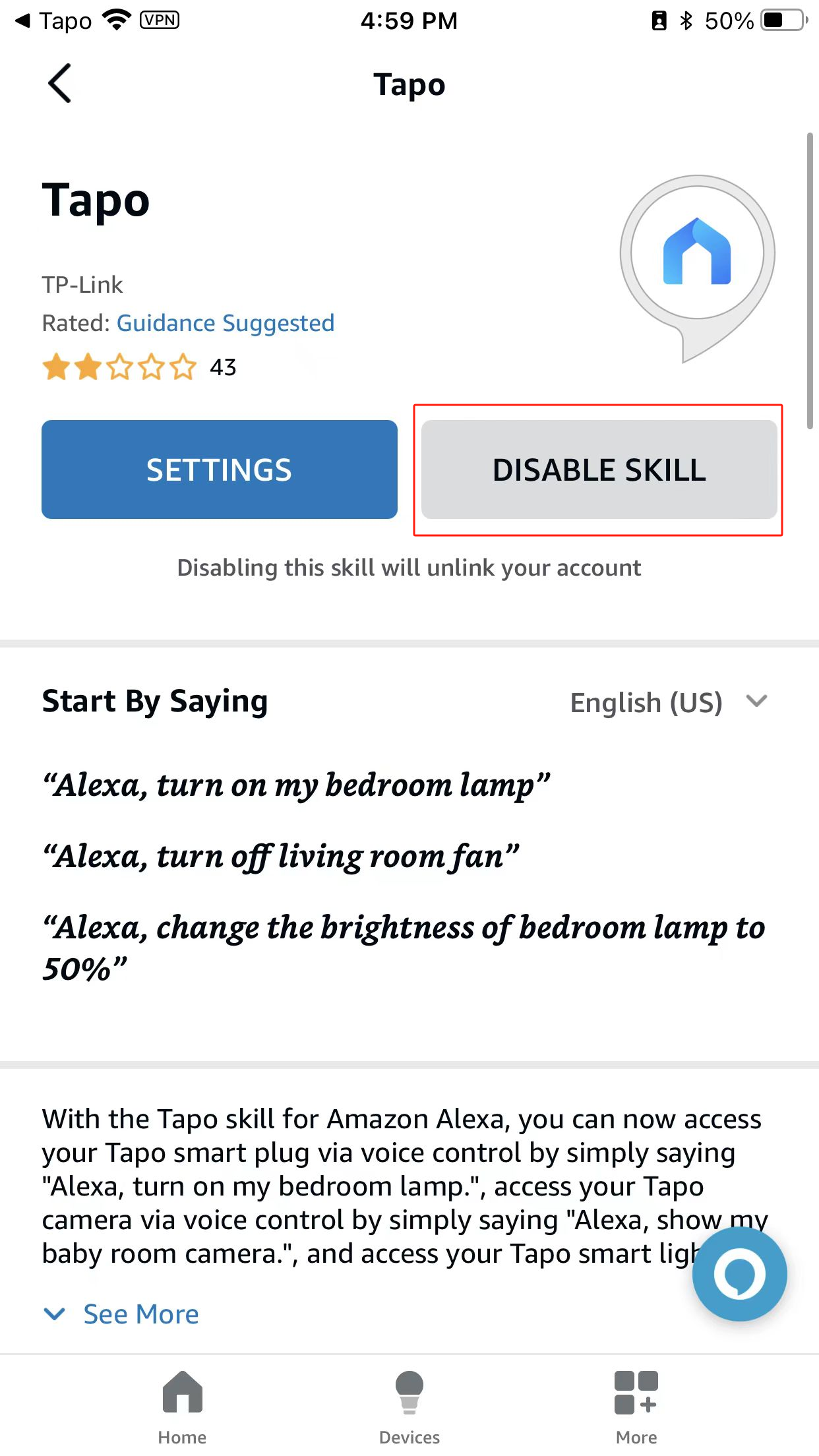 Tap Disable Skill.