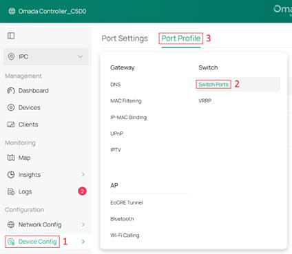 Port Profile location in settings.