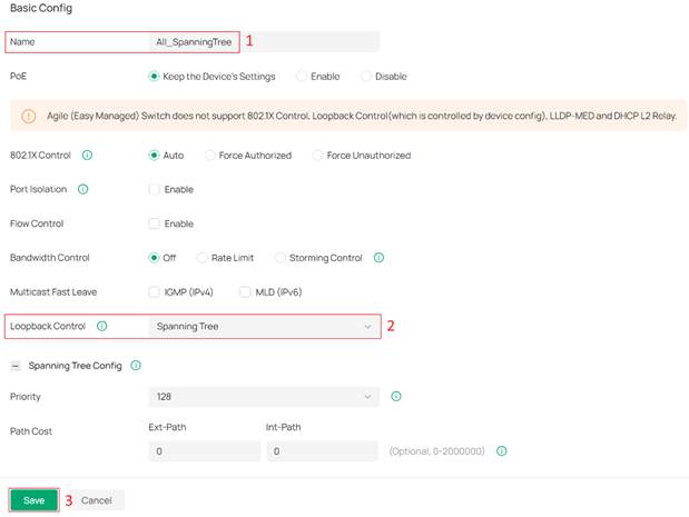 Selecting Spanning Tree in a Port Profile.