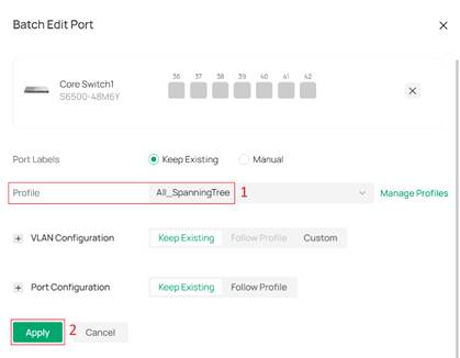 Assigning Port Profile to selected ports.