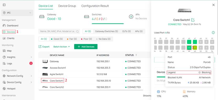 Viewing Spanning Tree status in switch overview.
