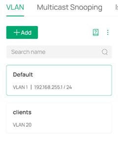  VLAN list showing Default and VLAN 20.