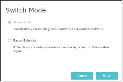 The screenshot showing the Switch Mode page with Access Point selected.