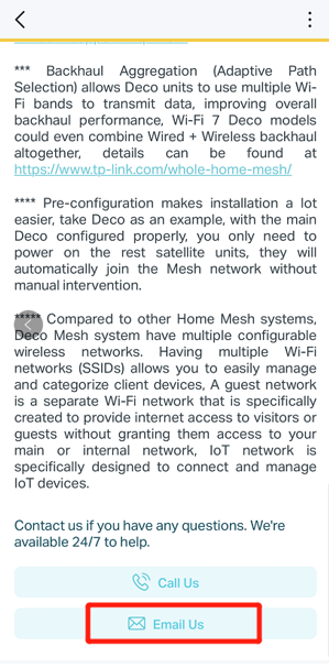 The FAQ page with the Email US button highlighted.
