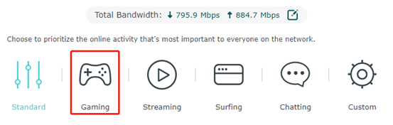 Choose an application priority with Gaming highlighted.