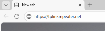 Browser address bar showing https://tplinkrepeater.net entered as the URL.