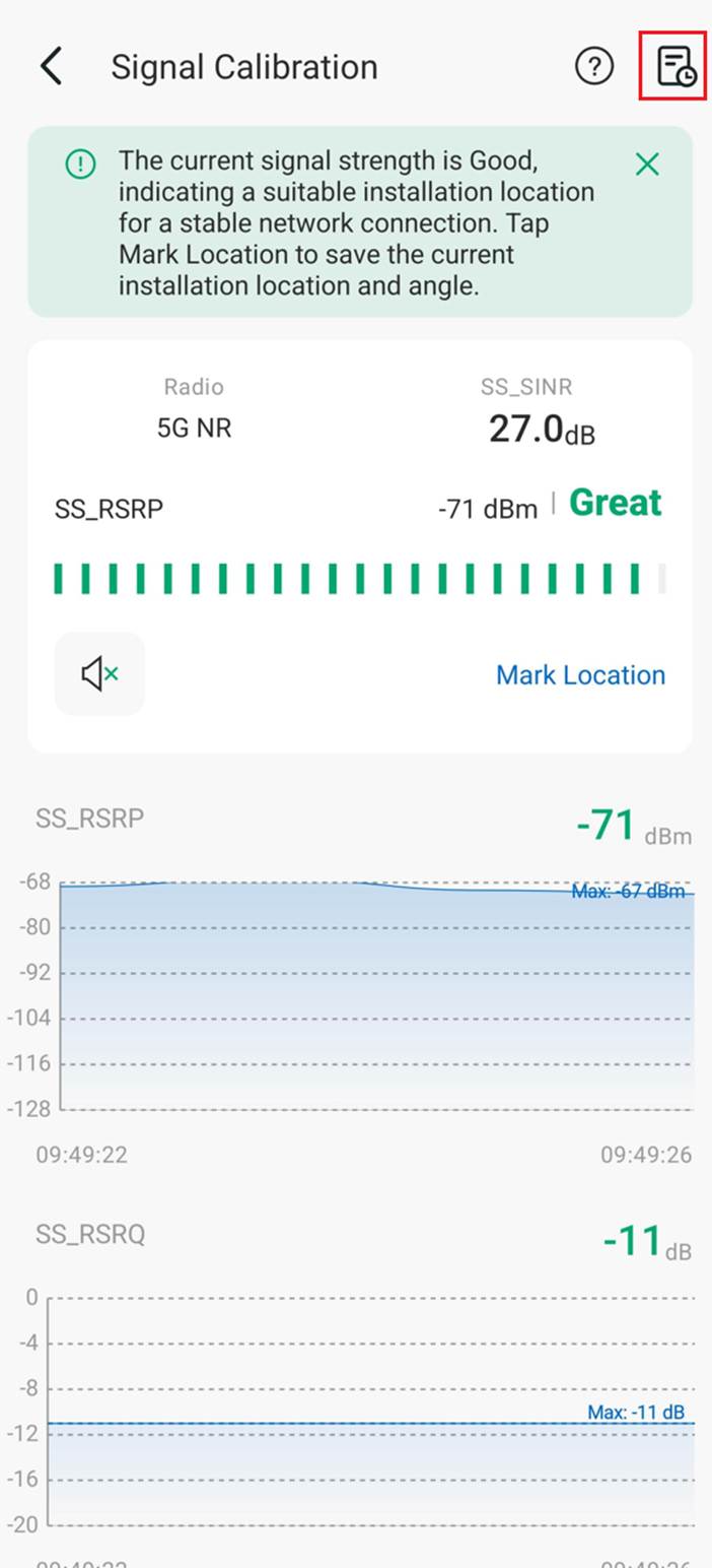 Signal Calibration page and the History button at the top right.