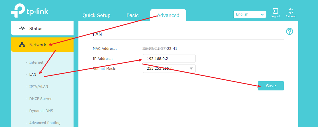 The path to change the LAN IP address.
