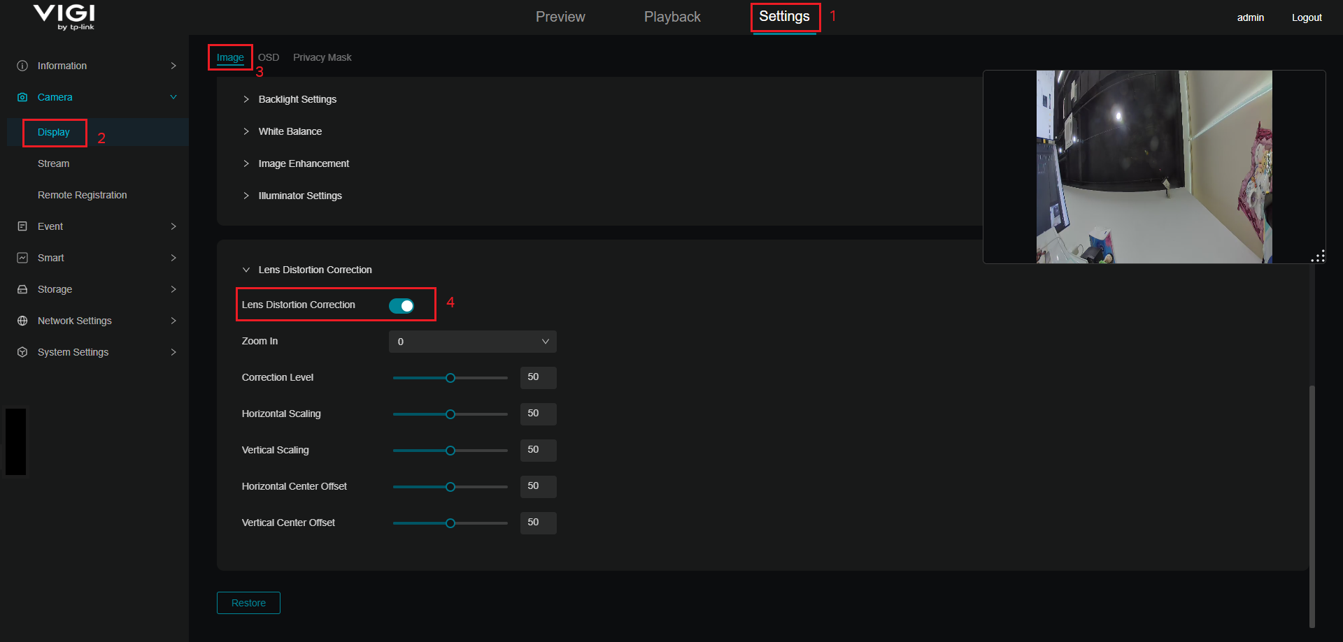 Go to Settings > Camera > Display > Image > Lens Distortion Correction, you can enable or disable the feature.