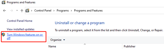 Click Turn Windows features on or off.