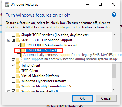 Enable SMB 1.0/CIFS Client.
