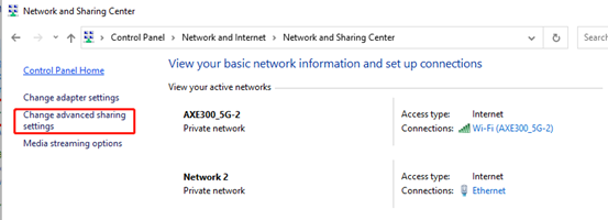 Change advanced sharing settings.