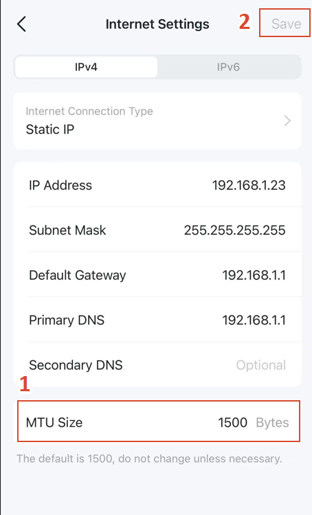Change MTU Size on Internet Settings page.