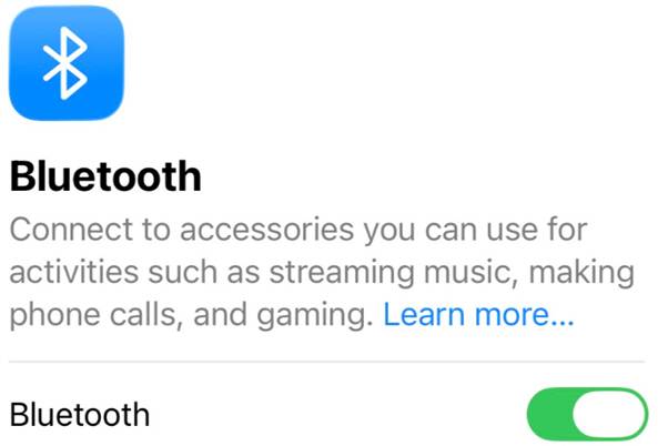 Show an example of Bluetooth being enabled.